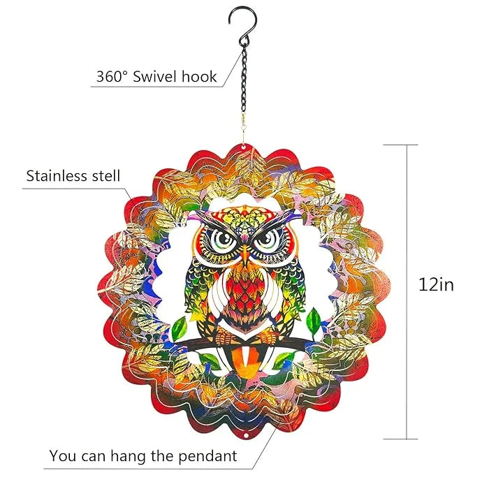 Owl 3D Wind Spinner, 12 in.