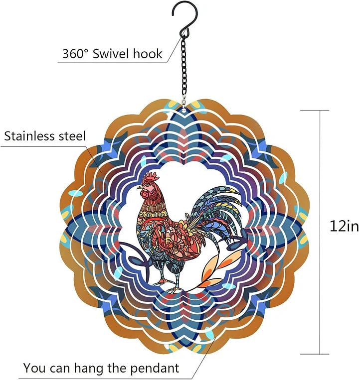 Rooster 3D Wind Spinner, 12 in.