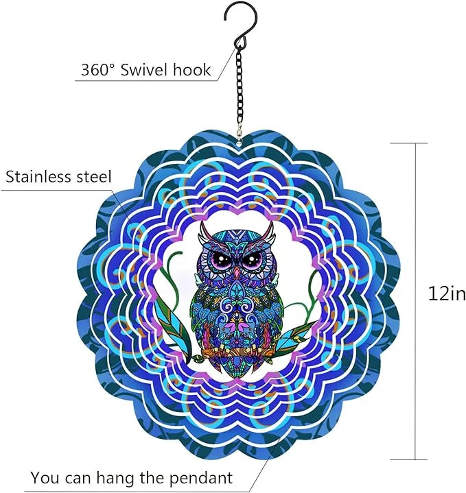 Owl 3D Wind Spinner, 12 in.