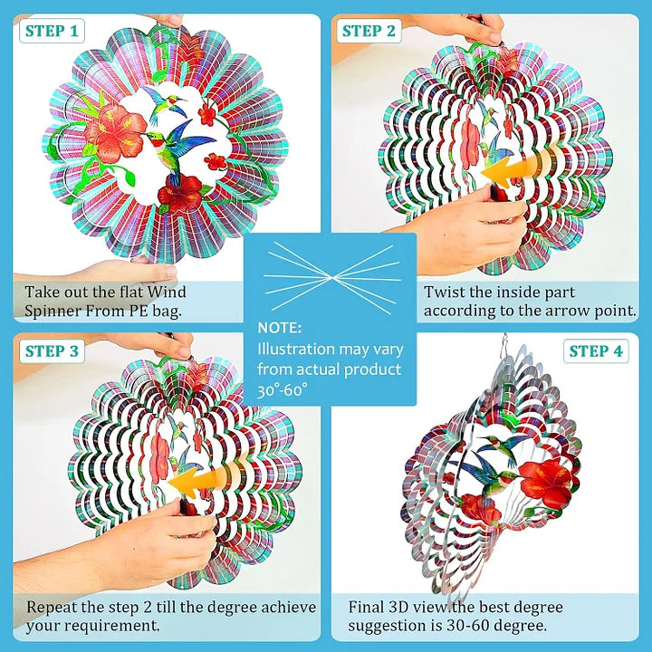 Two Hummingbird 3D Wind Spinner, 12 in.