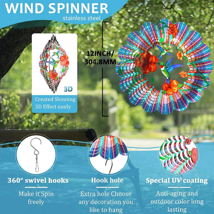 Two Hummingbird 3D Wind Spinner, 12 in.