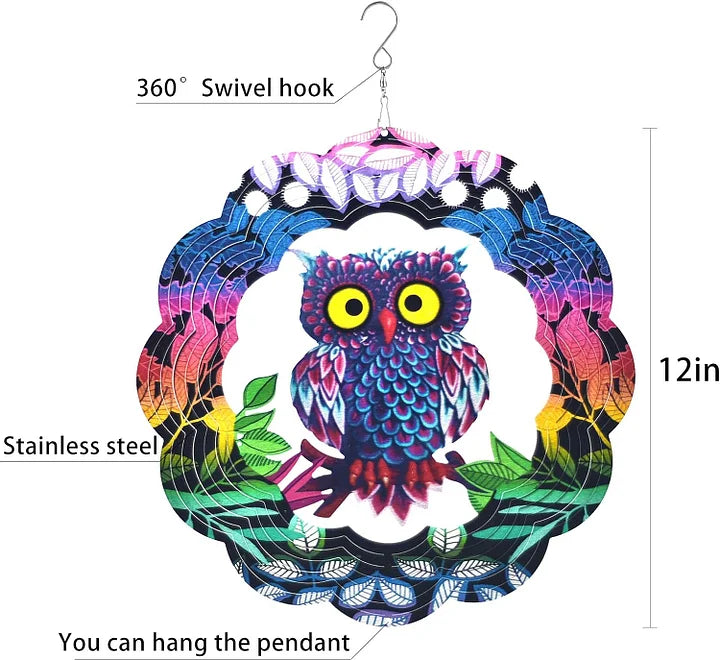 Owl 3D Wind Spinner, 12 in.