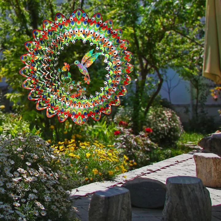 Colorful Hummingbird 3D Wind Spinner, 12 inch