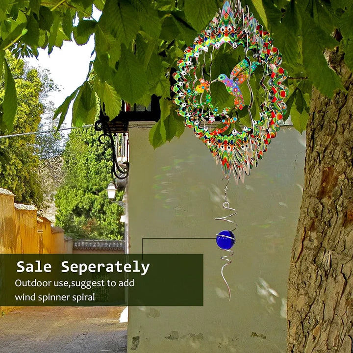 Colorful Hummingbird 3D Wind Spinner, 12 inch
